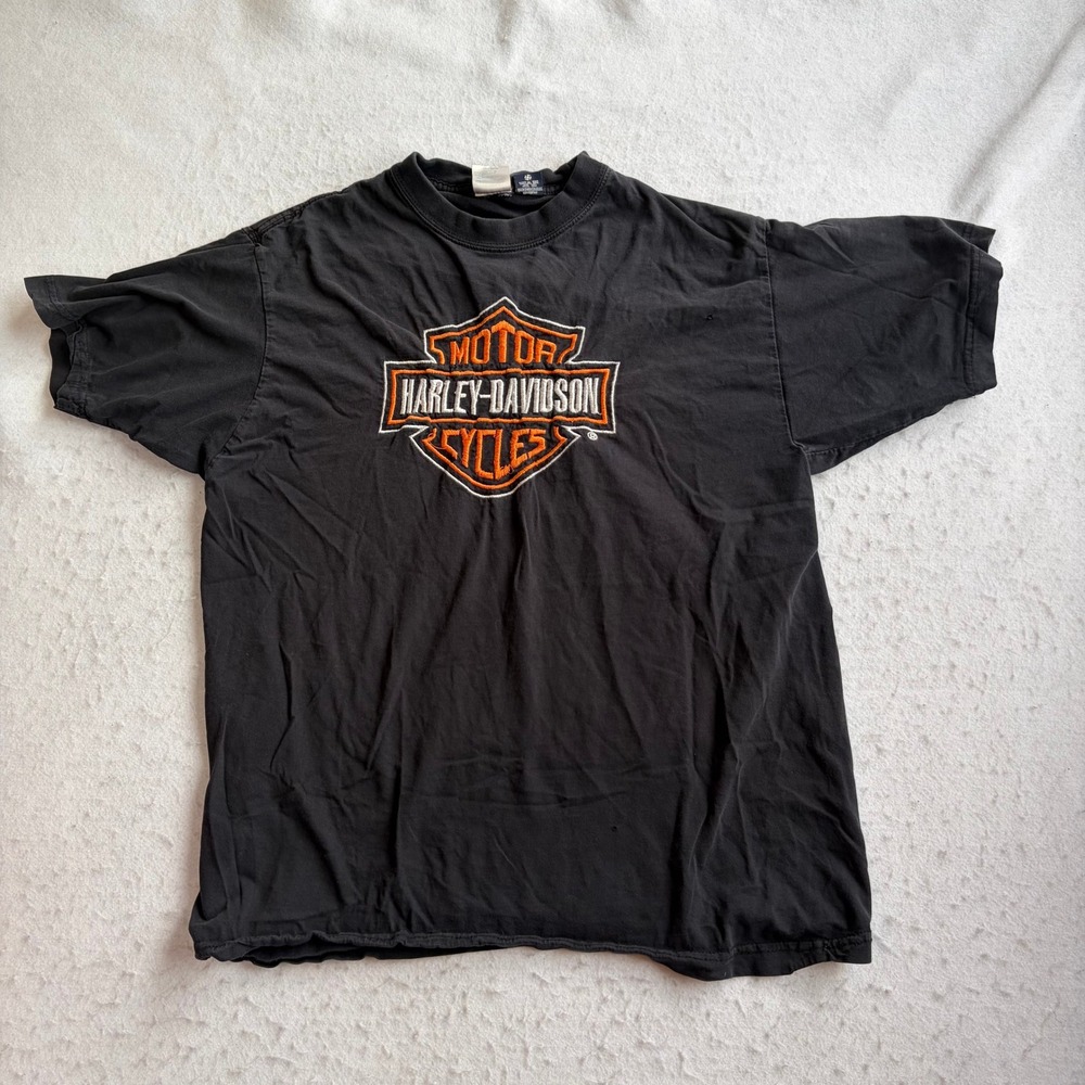 Harley-Davidson T-Shirt Mens Medium Black Embroidered Logo Short Sleeve Tee